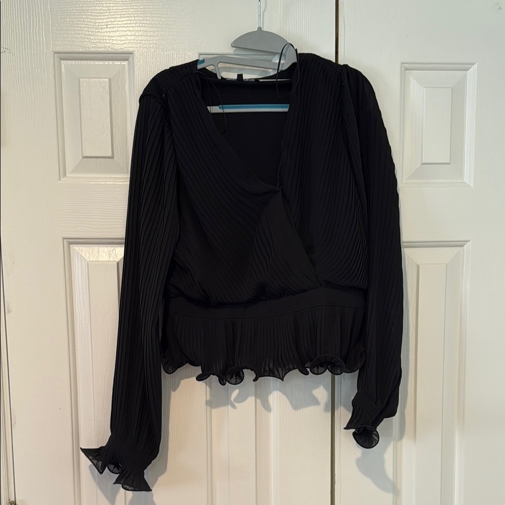 Endless Rose Black Ruffled Long Sleeve Blouse